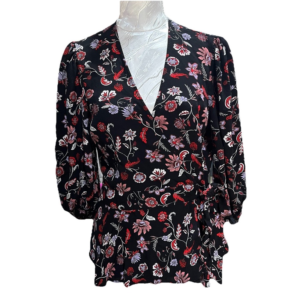 Banana Republic Sz S Floral Adjustable Wrap Top 3/4 Balloon Sleeve Romantic Emo